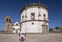 Portugal, Porto, Vila Nova de Gaia, 17th century Mosteiro da Serra do Pilar or the Monastery of Serra do Pilar with a tourist tuk tuk in the foreground.