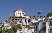 Portugal, Porto, Vila Nova de Gaia, 17th century Mosteiro da Serra do Pilar or the Monastery of Serra do Pilar with the Teleferico de Gaia aerial gondola.