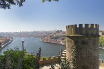 Portugal, Porto, Jardim do Palacio de Cristal or Crystal Palace Gardens, lookout tower with panoramic vista over the city and the River Douro.