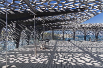 France, Provence, Marseille, Museum of European and Mediterranean Civilisations or MUCEM, a cube of 15,000 square metres or 160,000 sq ft surrounded by a latticework shell of fibre-reinforced concrete...