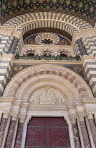 France, Provence, Marseille, Entrance doorway of Marseille Cathedral or the Cathedral of Sainte Marie Majeure or in English Cathedral of the Major built btween 1852 and 1893.