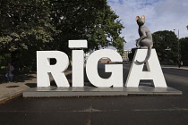Latvia, Riga, sign with black cat.