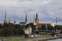 Latvia, Riga city view from Cruise Liner port on Daugava River