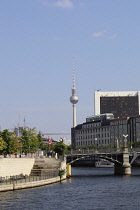 Germany, Berlin, Fernsehturm TV Tower from near the Reichstag.