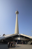 Germany, Berlin, Fernsehturm TV Tower with revolving restaurant